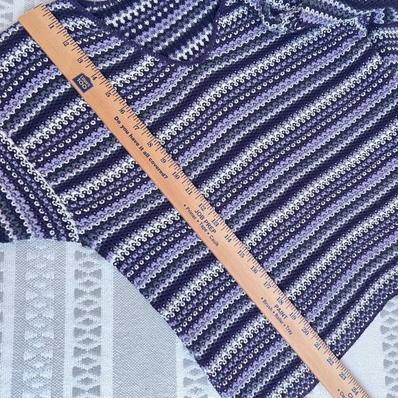 Vtg Sweater Purple Striped Y2K V-Neck Knit Pullover Womens M Soft Cozy Cabincore - Picture 8 of 10